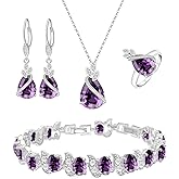 LMXXVJ Jewelry Set for Women,Teardrop Cubic Zirconia Necklace Earrings Adjustable Ring Bracelet Jewelry Set Formal Jewelry Gift