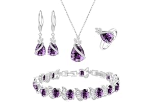 LMXXVJ Jewelry Set for Women,Teardrop Cubic Zirconia Necklace Earrings Adjustable Ring Bracelet Jewelry Set Formal Jewelry Gift