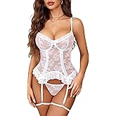 Avidlove Sexy Lingerie for Women Lace Corset and Panty Outfits Sets Push Up Babydoll With Garter Belt Rave Outfits