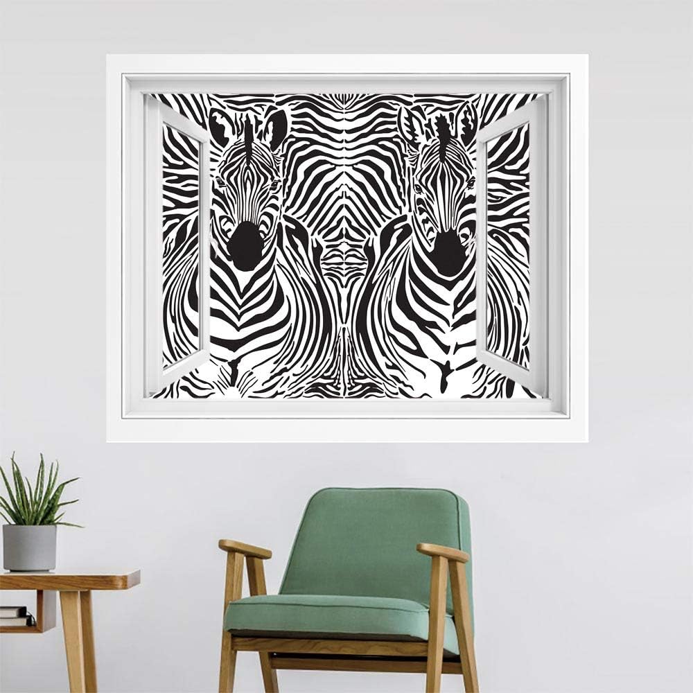 Amazon ゼブラプリント ウォールステッカー 180x140 Cm イラストパターンシマウマスキンバックグラウンドブレンドゼブラボディヘッド装飾 窓の景色 目の保養 癒し 気分転換 ブラックホワイト ウォールステッカー オンライン通販