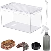 JoviQ Reptile PC Tank Starter Kit Tarantula Enclosure Hermit Crab Habitat | 10.2" x 5.9" x 5.7" Spider Terrarium Full View for Isopods Bug Insect Frog Gecko Amphibians with Hide Cave Feeding Bowl