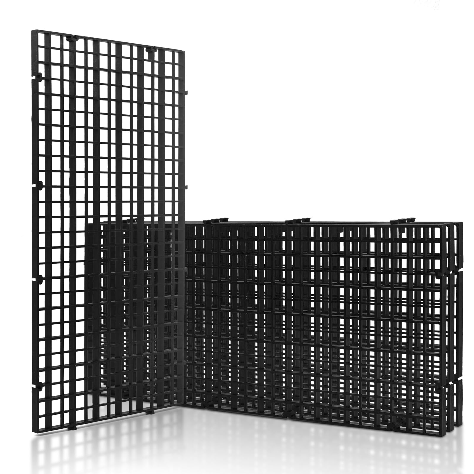 LINLAN 4 Pieces 5.9x11.8in (15X30cm) Aquarium Grid Plastic, Fish Tank Divider, Egg Crate for DIY Filtration and Bottom Protection in Aquascaping (Black-No Accessories)