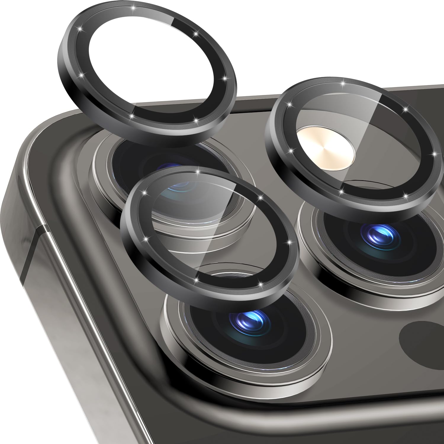 CloudValley Camera Lens Protector Compatible with iPhone 13 Pro and 13 Pro Max, Tempered Glass Film, Aluminum Alloy Lens Protective Cover, Graphite