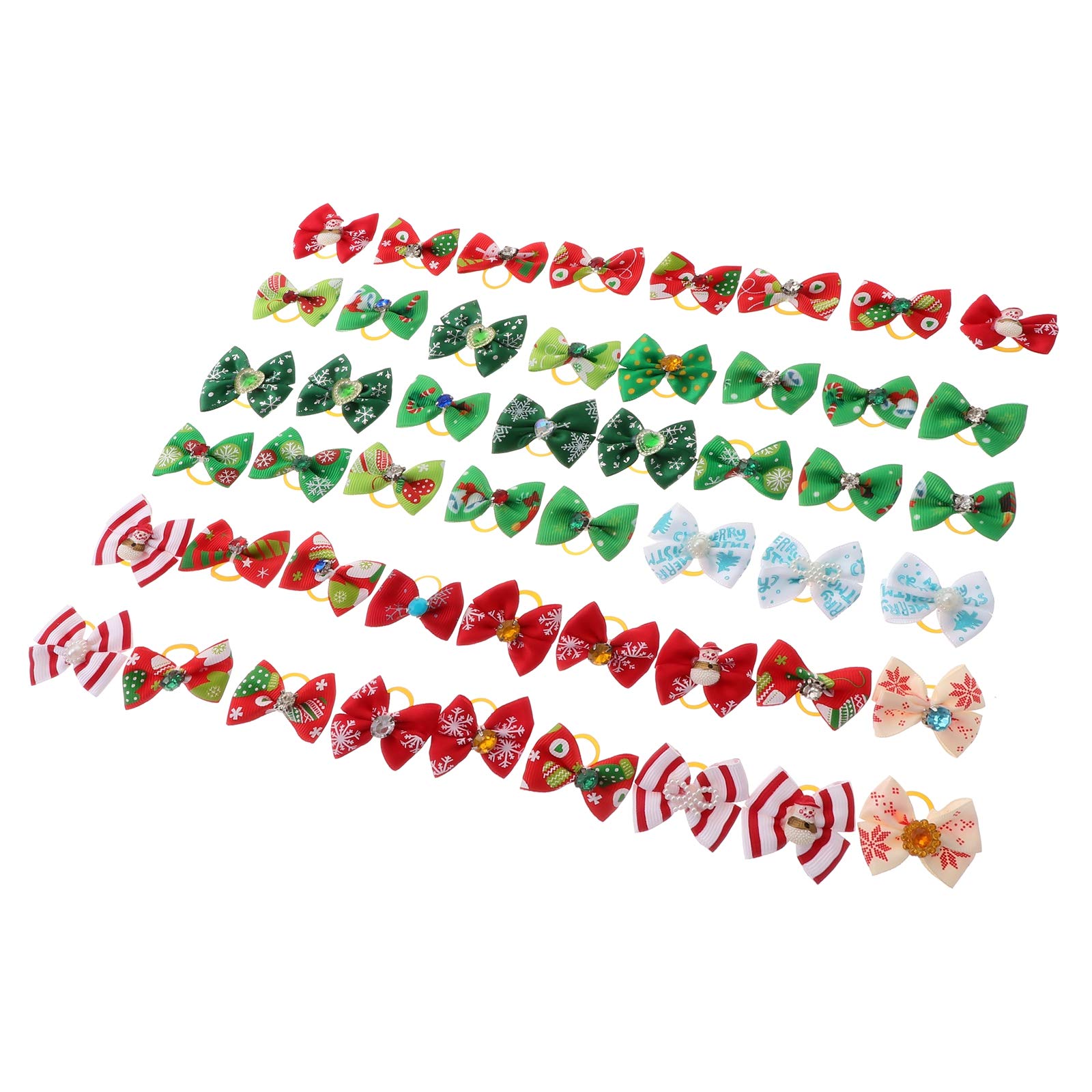 Balacoo 50pcs/Pack Dog Hair Bows for Christmas with Rubber Bands Dog Bows Bowknot Christmas Dog Bows Snowman Dog Topknot Bows Pet Grooming Products