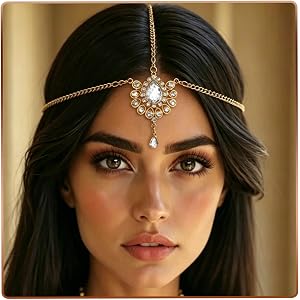 ZUYASEZ Gold Head Chain Sparkly Crystal Pendant Head Jewelry | Rhinestone Headpieces Egypt Head Jewelry Adjustable Forehead H