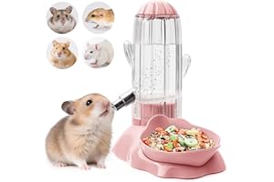 VANNON 2 in 1 Hamster Feeder Small Animal Water Bottle & Food Bowl Water Dispenser & Food Dish Bowl for Hamster, Small Mice, Rat, Gerbil, 4.6oz/130ml, BPA Free, Pink