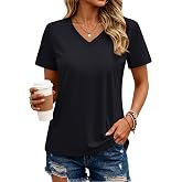 MAGCOMSEN Women's Cotton T Shirt V-Neck Short Sleeve Shirt Classic-Fit Casual Breathable Tee Summer Basic Tops