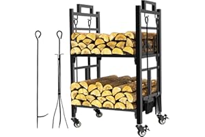 FAMIDGE 31.7" Firewood Rack Indoor, 2-Tier Log Rack Outdoor for Firewood, Fire Wood Storage Racks with Heavy Duty Metal, Black