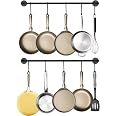 Black Steel Kitchen Utensil Rack - Wall-Mounted Pot Pan Organizer With 10 S-Hooks-497398