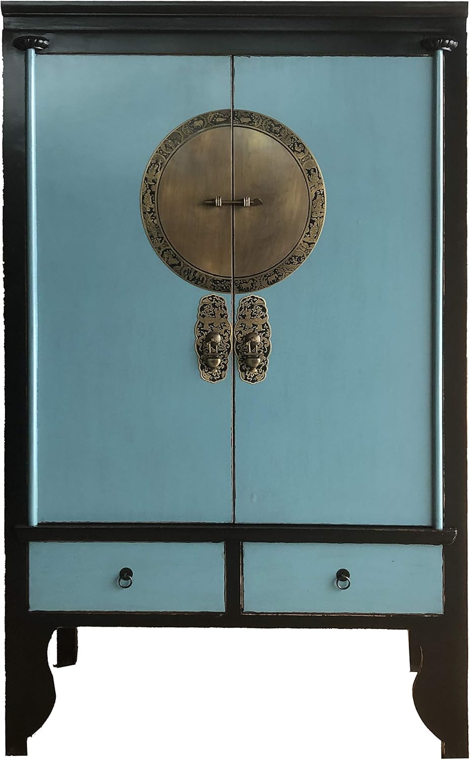 OpiumOutlet Armoire de Mariage Chinois NoirBleu Meuble Chambre Asiatique Antique de la Chine