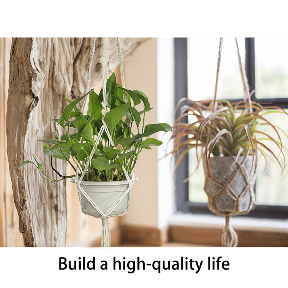 2 piezas de cesta de maceta para interiores y exteriores, colgante, cuerda de algodón, 4 patas de 101,6 cm, hecho a mano para interiores y exteriores, soporte de cuerda para colgar con gancho de techo, blanco