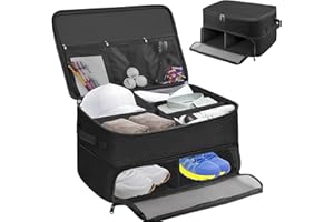 BIYQFCR Golf Trunk Organizer, 2 Layer Golf Storage Bag, Waterproof Car Golfer Organizers with Ventilation Compartment for 2 Pairs Shoes, Balls, Clothes, Tees, Gloves, Accessories, Gifts for Men Women
