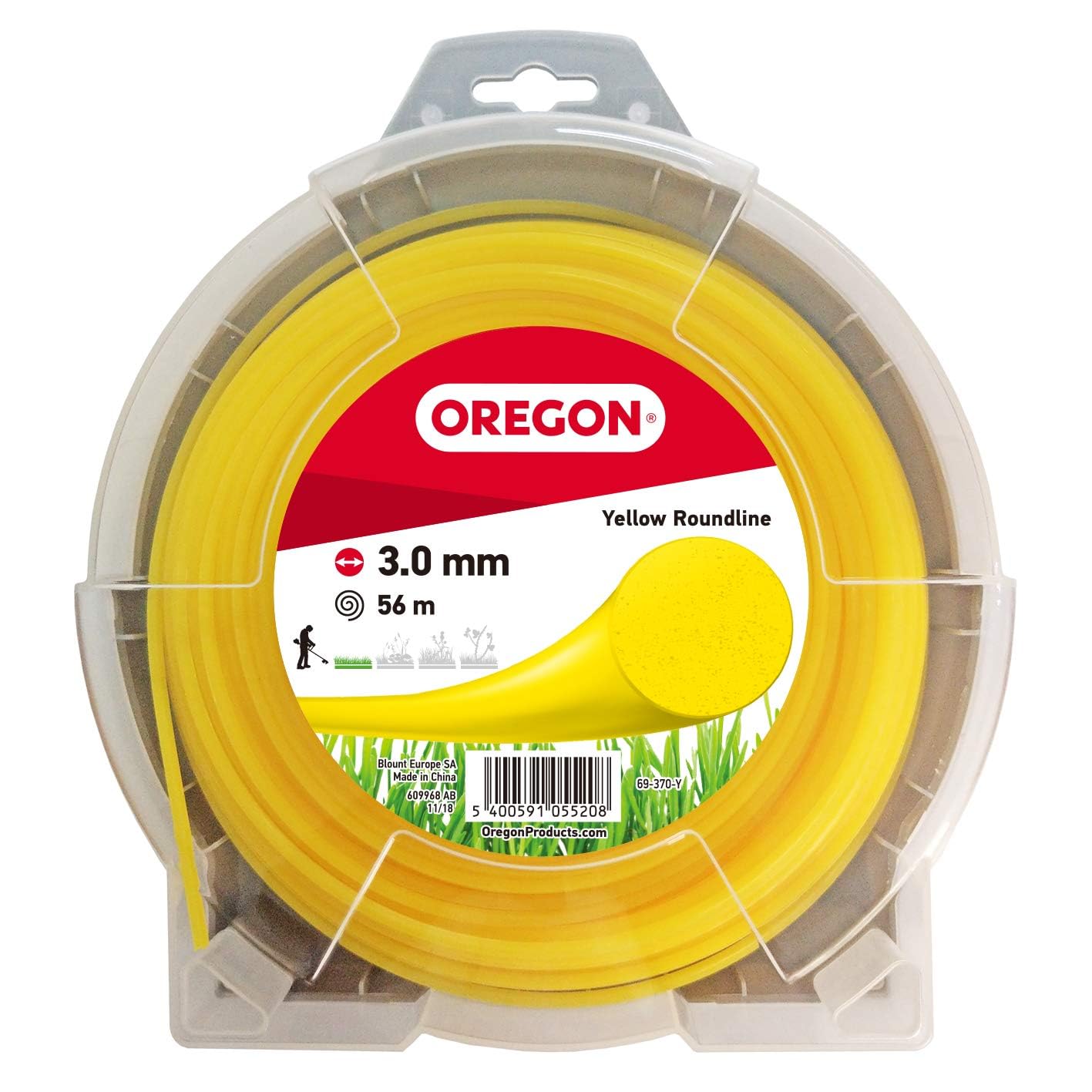 Oregon Yellow Round 3mm Strimmer Line, Trimmer Line Tackles Long Grass, Weeds, Edges & Thick Vegetation, Professional Heavy Duty Nylon Strimmer Wire, Fits Most Standard Models, 3.0mm x 56m (69-370-Y)