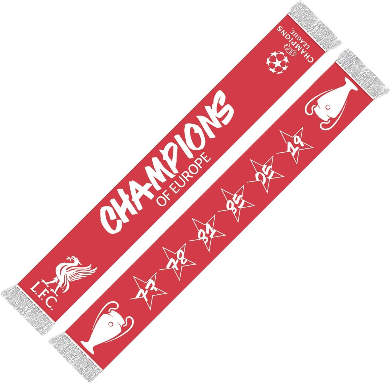 Liverpool Fc Red Ucl 6 Time Champions Scarf Lfc Official Amazon Co Uk Clothing