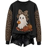 Pumpkin Season Sweatshirt Crewneck Pumpkin Long Sleeve Leopard Shirt | Halloween Tshirts Women , Witch Shirts for Women , Witch Broom , Print , Fall Trendy Shirts