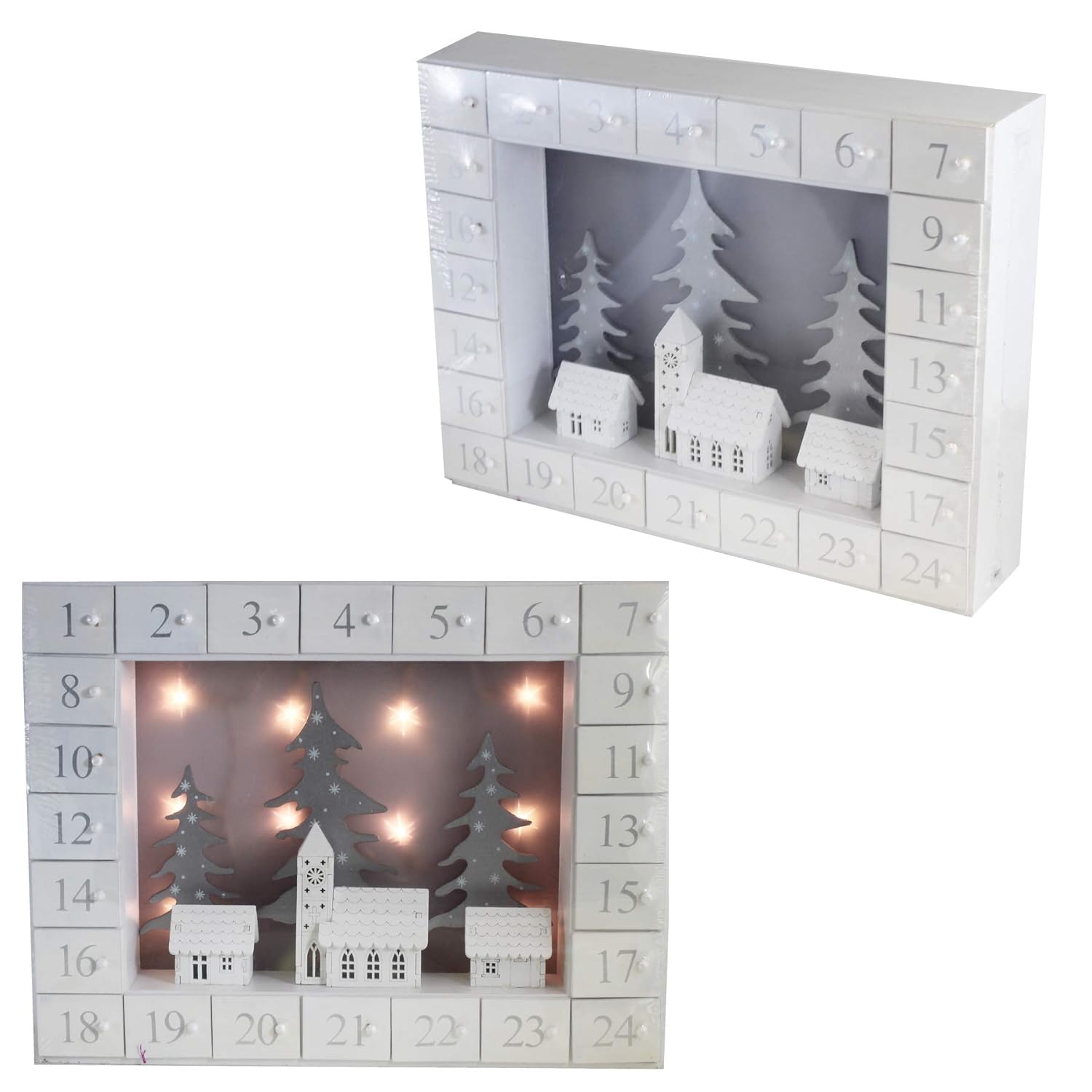 The Uk Candle Company Christmas Wooden Advent Calendar Light Up Houses