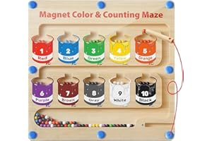 BAINGESK Magnetic Color and Number Maze, Wooden Montessori Toys, Counting Matching Magnetic Puzzles Board for Toddler, Color Sorting Games, Fine Motor Skills Gifts for Kids 3, 4, 5 Years Old(Paint Bucket)