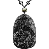 VIKCAUX Black Obsidian Necklace Talisman Amulet Protection Pendant with Adjustable Bead Chain Healing Crystal Stone Necklaces for Men Women