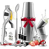 Bar Set Cocktail Shaker Set, Stainless Steel Mixology Bartender Kit, 16 Piece Cocktail Kit, Silver Cocktail Set, Bar Tools: 30oz Martini Shaker, Muddler, Bar Kit Cocktail Book, Jigger and Pourers