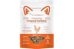 SMALLBATCH Freeze-Dried Raw Cat Food, Shelf Stable Food Bites, Chicken Recipe, High Protein Meal or Topper for Cats, Humanely Raised Meat, Organic, Non-GMO Produce, Made in The USA, 10oz Bag