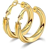 Bestyle 5mm Thick Large Hoop Earrings for Women Lightweight Chunky Hoop Earrings Hollow Tube Hypoallergenic Gold/Silver/Black/Stainless Steel Earrings 30/40/60/80mm