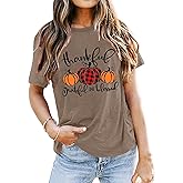 Thanksgiving Shirts for Women: Thankful Grateful Blessed Shirt Thanksgiving Pumpkin Tshirts Short Sleeves Fall Tops