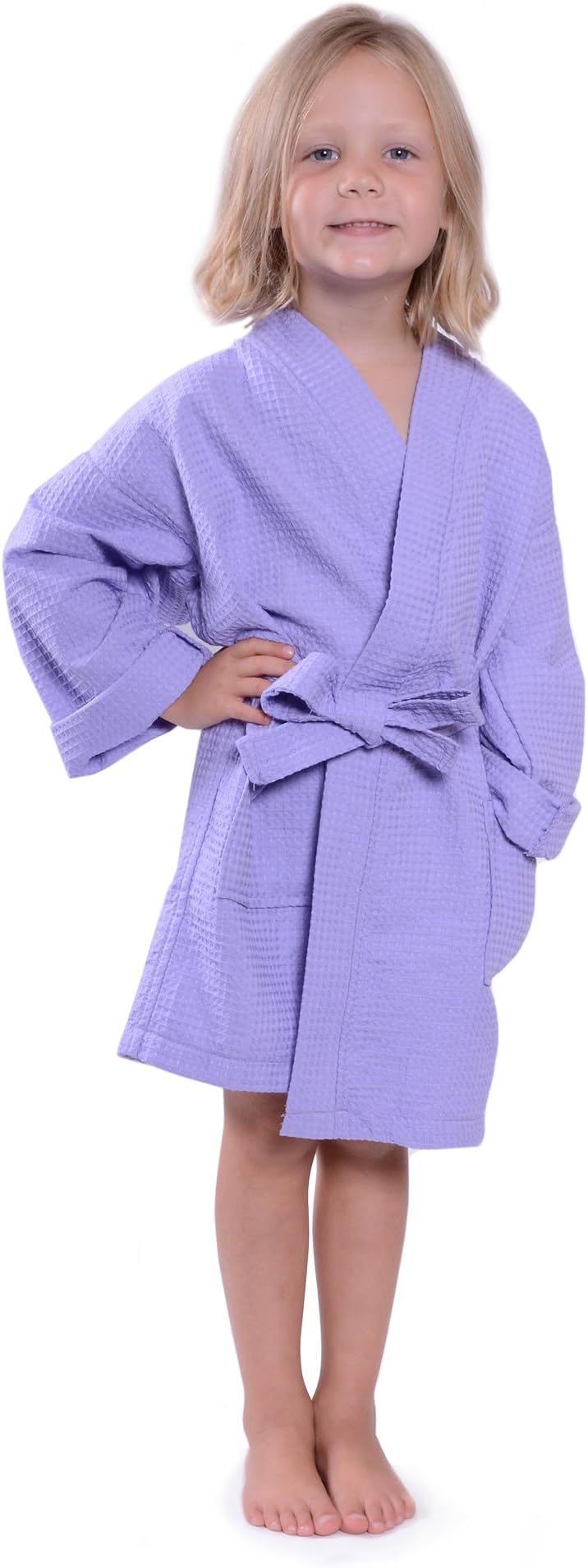 Indulge Premium Linen Girls Waffle Lightweight Party Robes and Flower Girl Bathrobe (Large, Lavender)