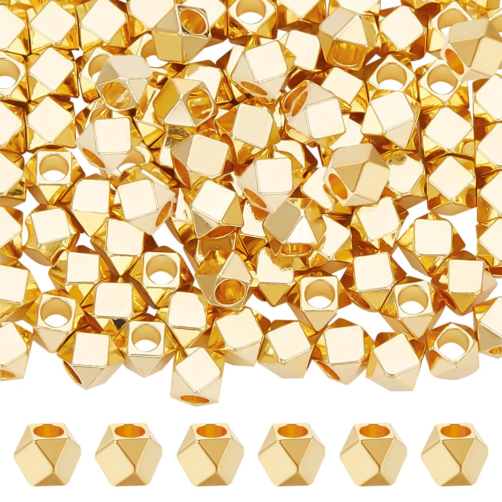 Beebeecraft 1 Box 100Pcs Cube Spacer Beads 18K Gold Plated Geometry Hexagon Cube Golden Spacer Beads for Bracelets Making DIY Necklaces Jewellery Crafts