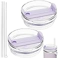 40oz Tumbler Lid Compatible for Stanley, 2 Pack Replacement Tumbler Lids Fit for Stanley Quencher 2.0 Tumbler 40 OZ, with Straws and Cleaning Brush (Orchid)