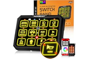 Auxbeam RGB 12 Gang Bluetooth Switch Panel AC-1200 w/165FT Long Range 433MHz Wireless Remote Control, Auto-Dimmable Switch Pa