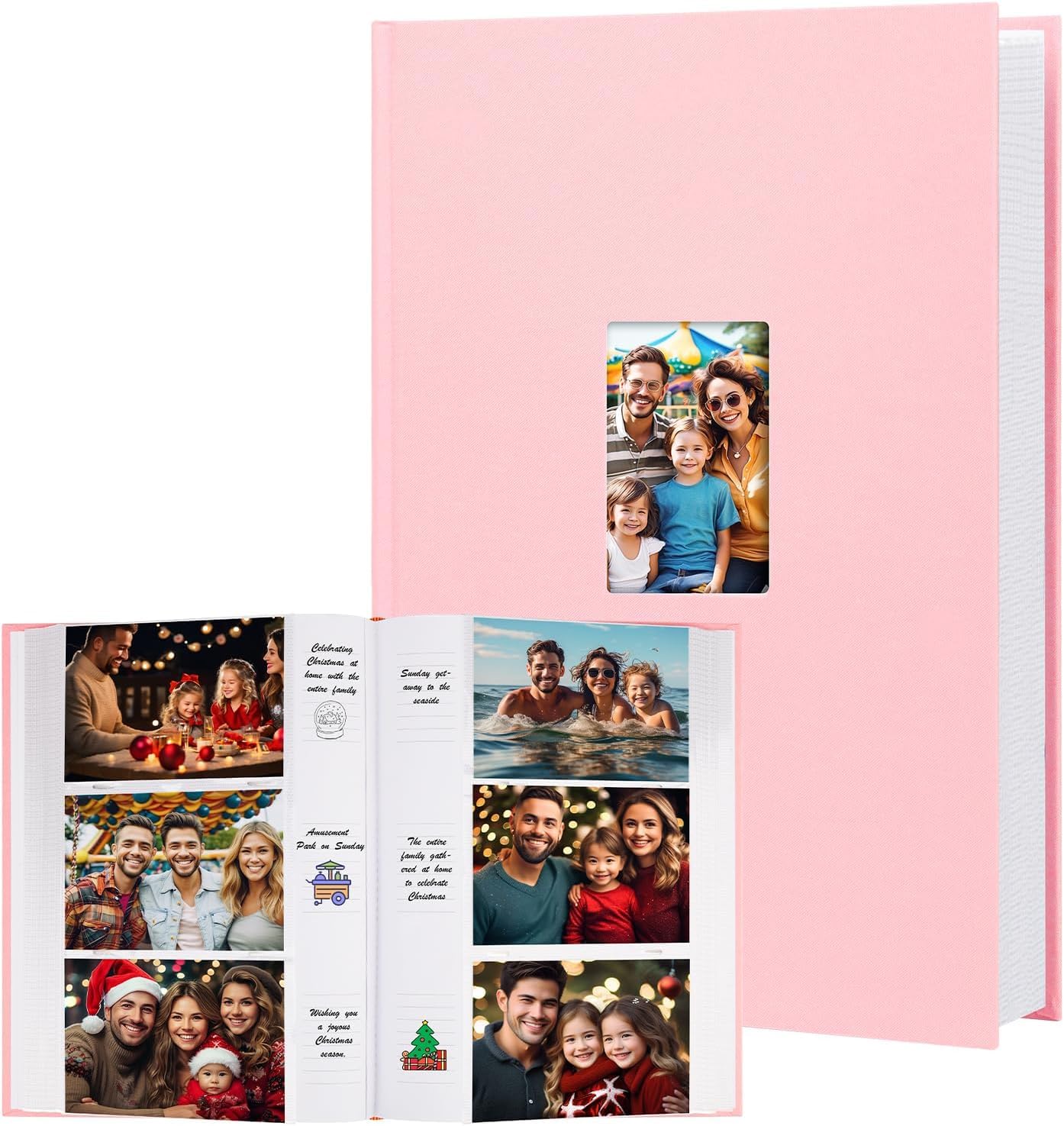 Photo Album 6x4 450 Photos with Writing Space, 6x4 Photo Album Linen Cover with Front Window, 4x6 Picture Album,4x6 Photo Album Book for Wedding Kids Travel Family Baby Pictures (Pink)