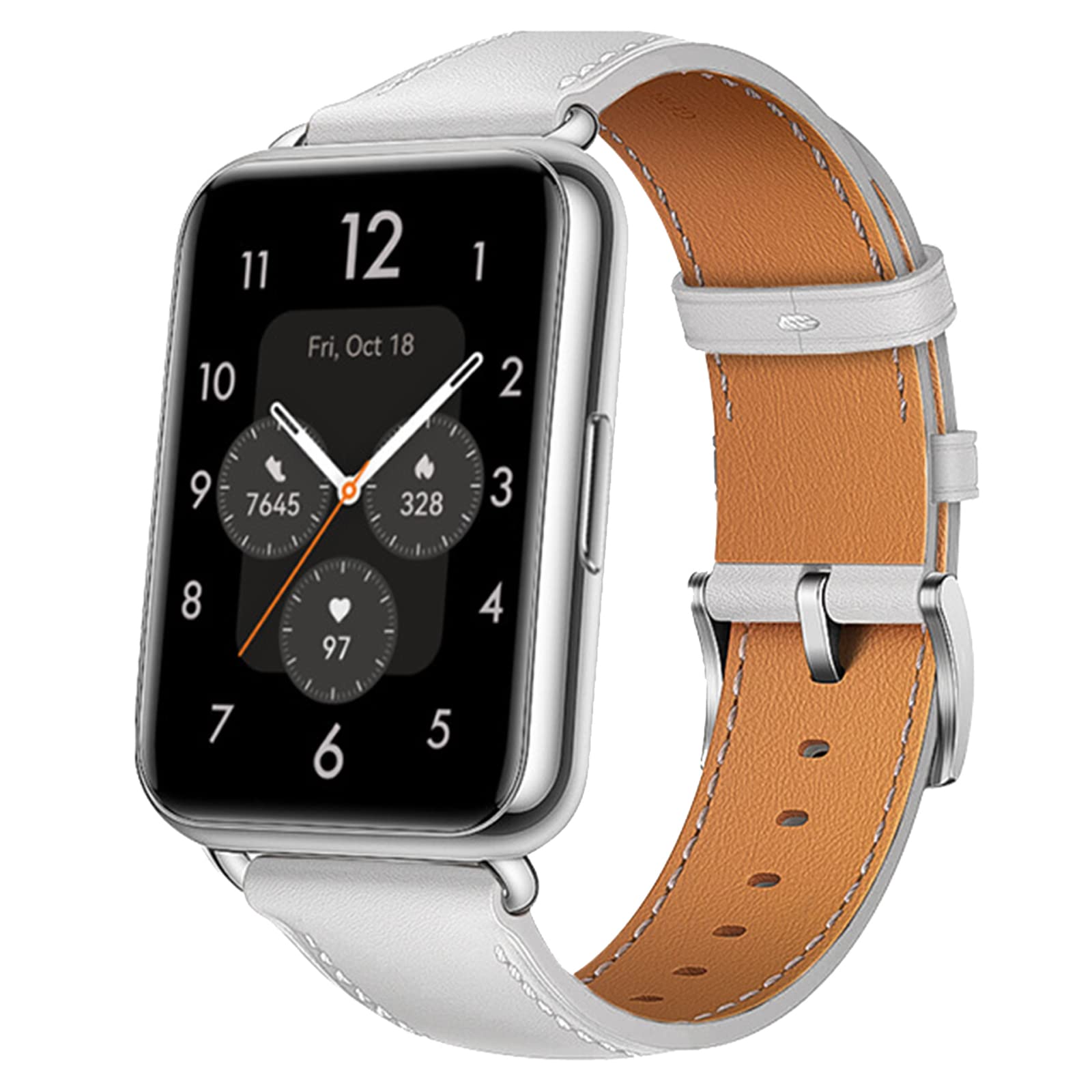 Miimall Compatible for Huawei Watch Fit 2 Leather Strap, Genuine Leather Adjustable Band with Stainless Steel Buckle, Replacement Bracelet Strap for Huawei Watch Fit 4-White