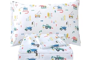 FEKOHIPY Kids Sheet Set Excavator Queen Size Bedsheet for Boys, 4PCS Digger Vehicle Printed Microfiber Soft Breathable Childr