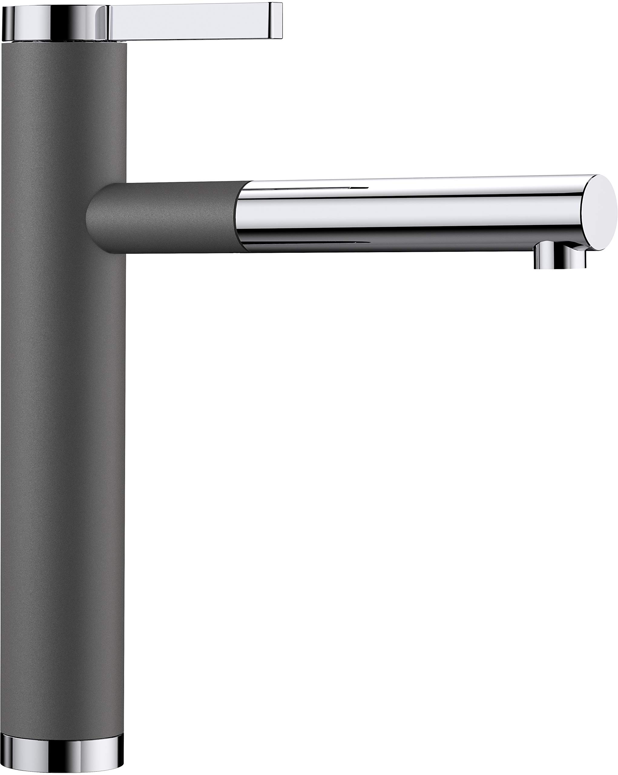 BLANCO LINEE-S | Kitchen Mixer tap in Rock Grey/Chrome | High-Pressure | with Pull-Out Hose | Non-Return Valve | Ceramic Cartridge | Assured Water Quality & Water-Saving | [4.6x24.8x28.1 cm]