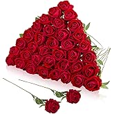 Hoemwarm 36 Pcs Velvet Silk Red Rose Bouquet Bridal Artificial Flowers,Fake Rose Long Stem Realistic Flowers Bulk for Wedding Bouquet Ball Arrangement Centerpiece Party Decor