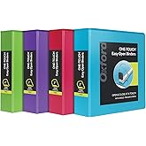 Oxford 3 Ring Binders, 2 Inch ONE-Touch Easy Open D Rings, View Binder Covers, Durable Hinge, Non-Stick, PVC-Free, Fashion Colors, 4 Pack (79913)