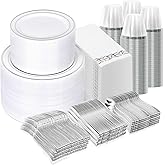700 Piece Dinnerware Set for Wedding & Party,100 Guest RimPlastic Plates,100 Plastic Silverware,100 Cups,100 Linen Like Napkins (Rose Glod) lkj