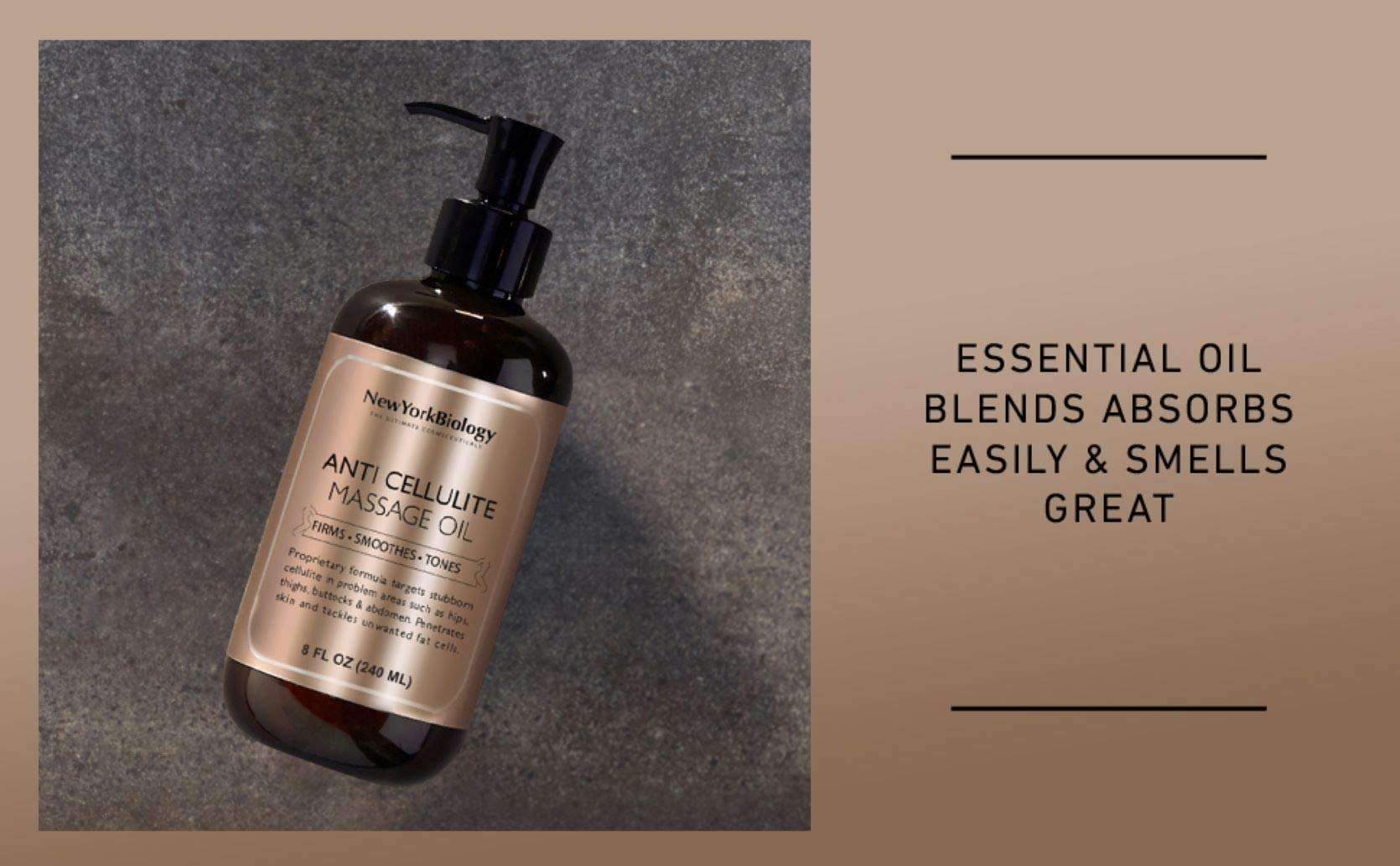 New York Biology Anti Cellulite Massage Oil 8 Fl Oz - Made with 100% Natural Oils - Body Oil for Massage Therapy, Muscle Relaxation and Deep Tissue - Pack of 2