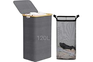 120L Extra Large Laundry Basket with Lid,Collapsible Laundry Hamper, Clothes Hamper with Bag Removable Easy to Carry, Dirty H