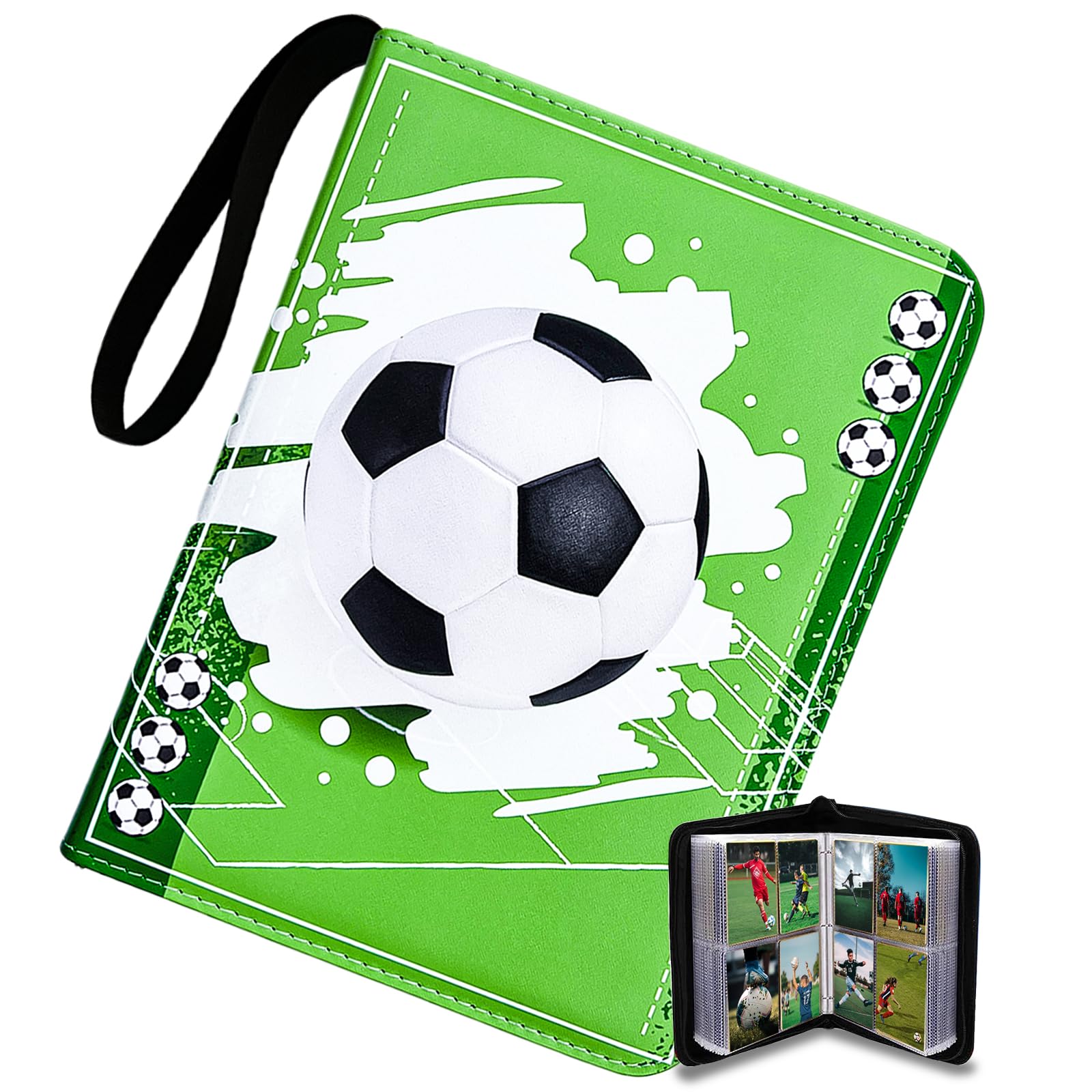Golgner Trading Card Binder, Football Card Holder Album, Trading Cards Album, Card Collection Folder with Zipper and Handle Strap, PU Leather 400 Pockets for Baseball Cards, Sports Star Cards