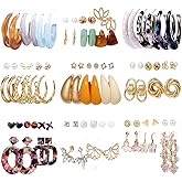 JMScape 45 Pairs Gold Earrings Set for Women, Fashion Drop Dangle Earrings Statement Vintage Acrylic Hoop Pearl Studs Hypoallergenic Earrings Multipack for Valentine's Day Gifts