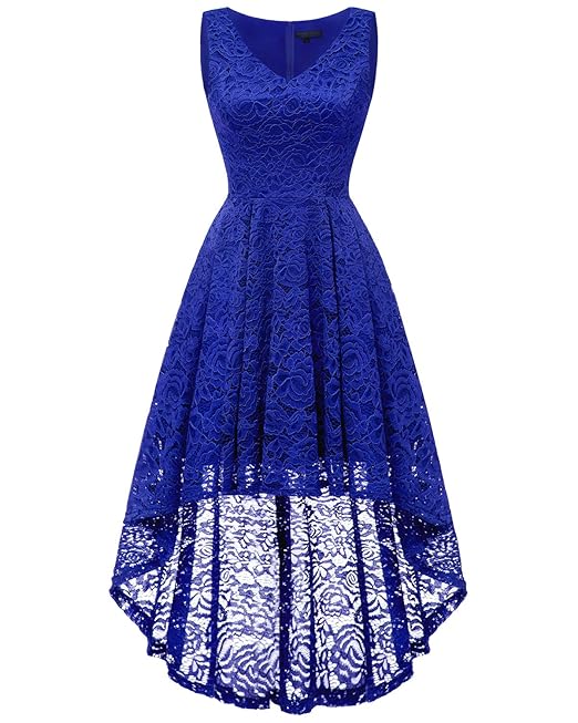 bridesmay Damen Hi-Lo Spitzenkleid Ärmellos Unregelmässig Vokuhila Kleid Cocktailkleider