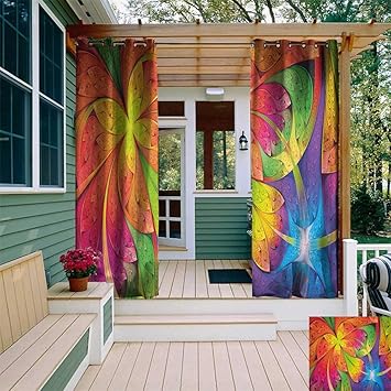 Amazon Com Leinuoyi Fractal Outdoor Curtain Wall Vibrant Rainbow Colored Floral Pattern With Vivid Contrast Curved Leaves Artisan Print For Patio Furniture W84 X L96 Inch Multi Home Kitchen