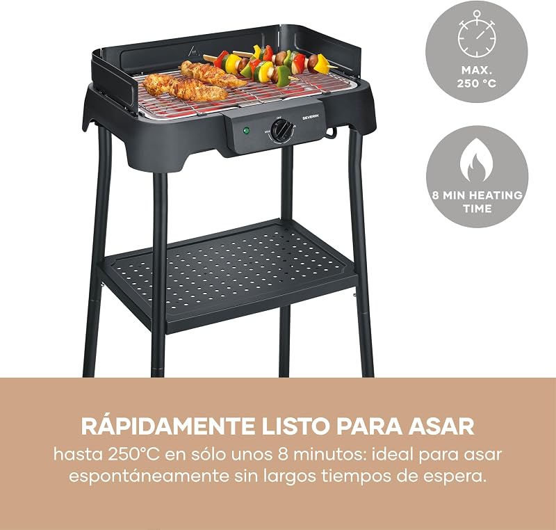 Barbacoa Eléctrica de Pie, Acero Inox, 2000W