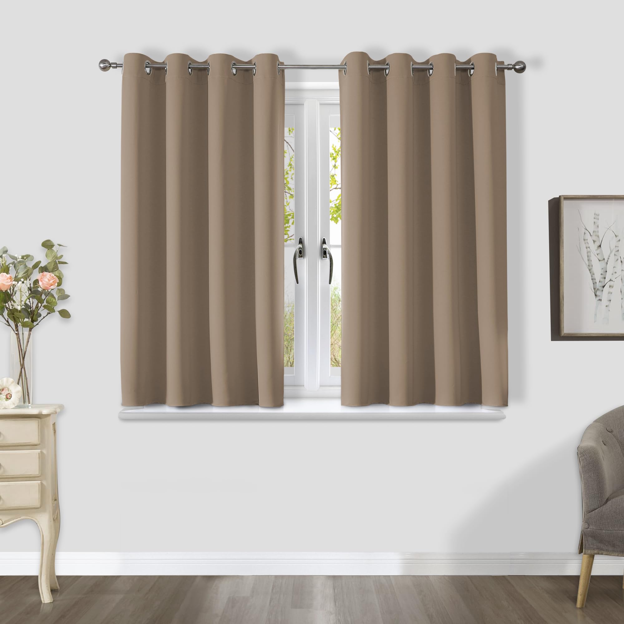 CUCRAF Blackout Curtains for Bedroom & Living Room, Khaki Thermal Curtains, 54 Inch Drop, 2 Panels, Eyelet, Soundproof Room Dividers W46 x L54
