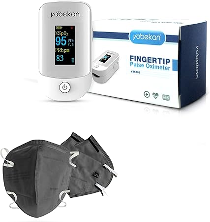 NOYMI | Pulse Oximeter Fingertip - Blood Oxygen Meter SpO2 & Pulse Monitor - FDA, CE - Oxymeter (OXIMETER WITH 3 GREY MASK)