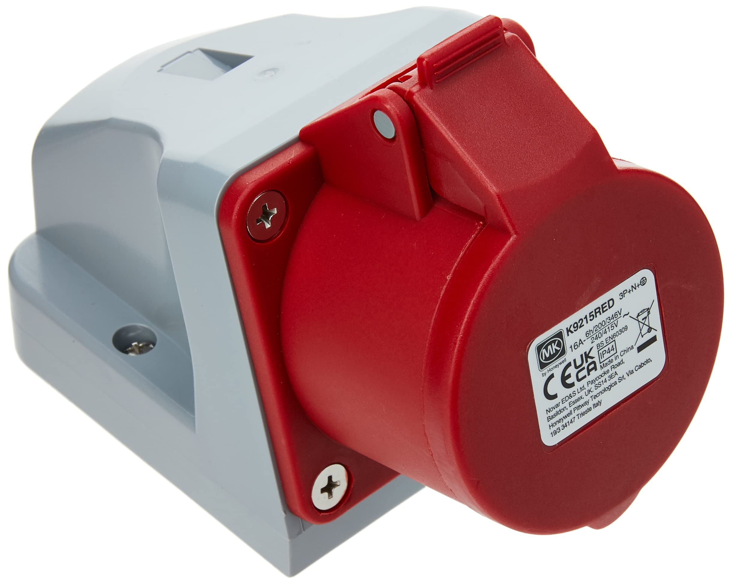 MK Commando K9215 16A 3P+N+E 380-415V Angled Socket Outlet (IP44) - Red