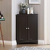 Spirich Floor Corner Cabinet with Two Doors and Shelves, Free-Standing Corner Storage Cabinets for Bathroom, Kitchen, Living 