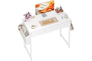 BEXEVUE Small Desk with Drawers, 40 Inch Comuputer Desk with Fabric Storage Drawers, Home Office Writing Desk for Small Space
