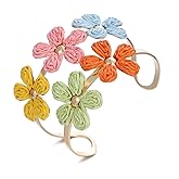 RUOFFETA Handmade Raffia Flower Cuff Bracelet for Women - Colorful Adjustable Wide Open Bangle, Statement Tropical Floral Jewelry for Beach